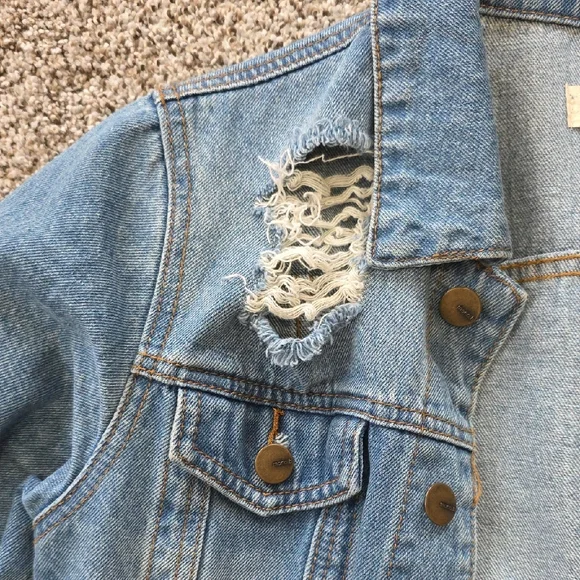 Mono B Blue Distressed Jean Jacket - Picture 10 of 11